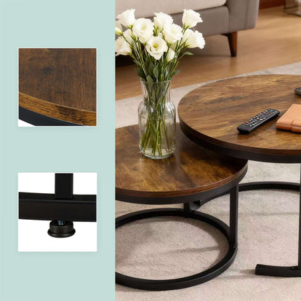 Industrial Nesting Side Tables, Set of 2, Wood-Effect
