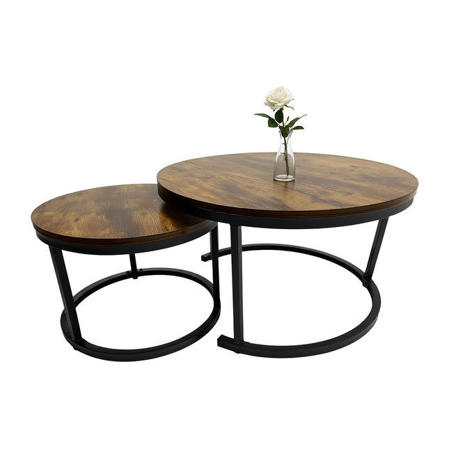 Industrial Nesting Side Tables, Set of 2, Wood-Effect