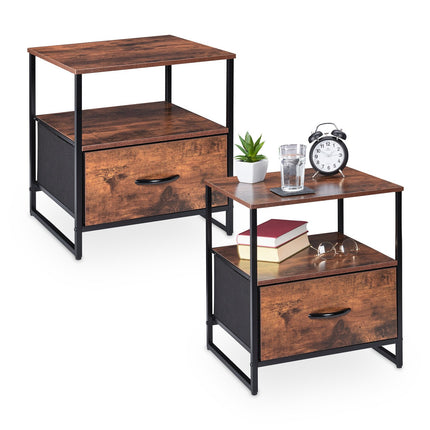Industrial Nightstand Set – Rustic Wood & Metal, 2-Piece