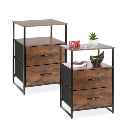 Industrial Nightstand Set of 2, Rustic Wood and Metal