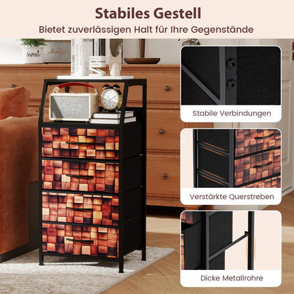 Industrial Nightstand with 4 Fabric Drawers and Open Shelf