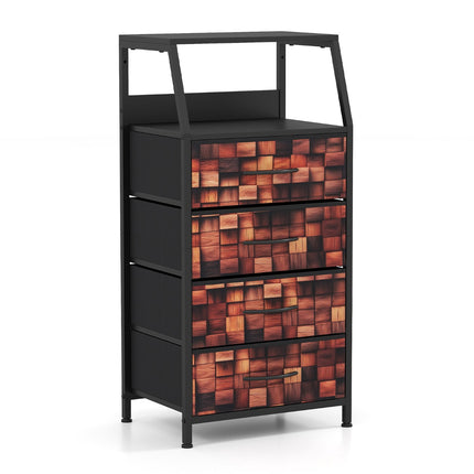 Industrial Nightstand with 4 Fabric Drawers and Open Shelf