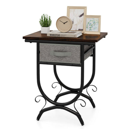 Industrial Nightstand with Fabric Drawer – Metal Frame, 48x35x53 cm