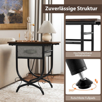 Industrial Nightstand with Fabric Drawer – Metal Frame, 48x35x53 cm