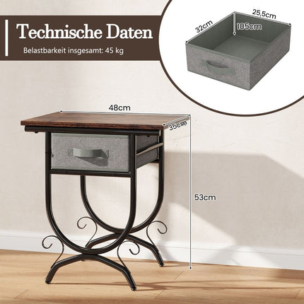 Industrial Nightstand with Fabric Drawer – Metal Frame, 48x35x53 cm