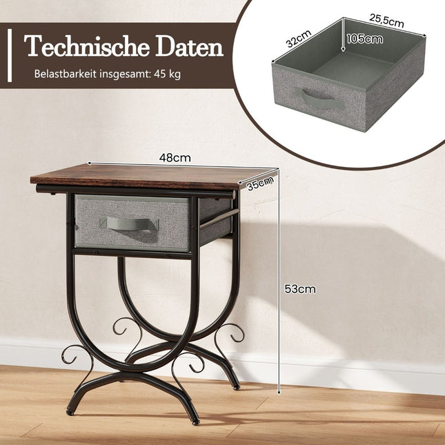 Industrial Nightstand with Fabric Drawer – Metal Frame, 48x35x53 cm
