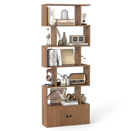 Industrial S-Shaped 6-Tier Bookcase with Cabinet