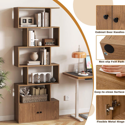 Industrial S-Shaped 6-Tier Bookcase with Cabinet