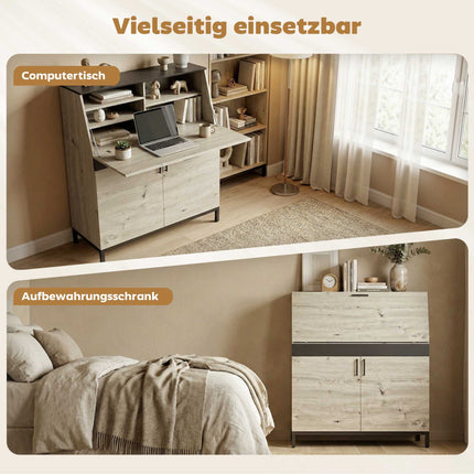 Industrial Secretary Desk with Shelves, 100 cm Wood