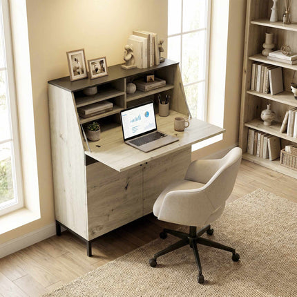 Industrial Secretary Desk with Shelves, 100 cm Wood
