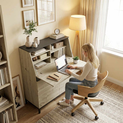 Industrial Secretary Desk with Shelves, 100 cm Wood
