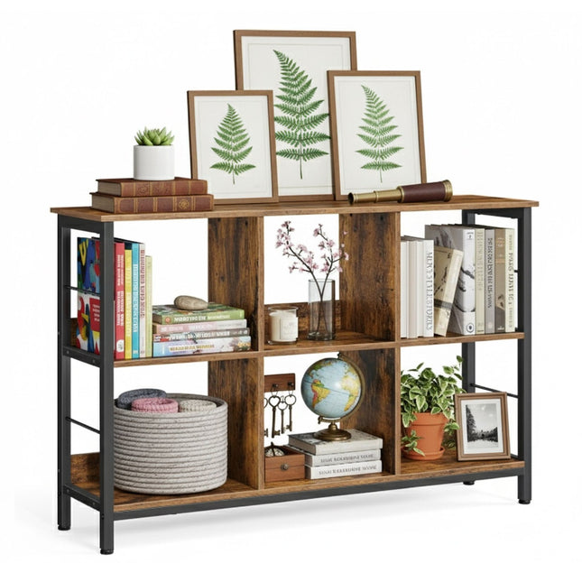Industrial Shelf, 6-Tier, Metal Frame, Wood Finish