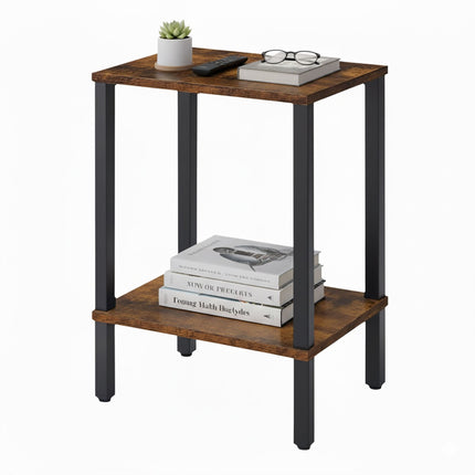 Industrial Side Table with 2 Shelves, Wood-Effect