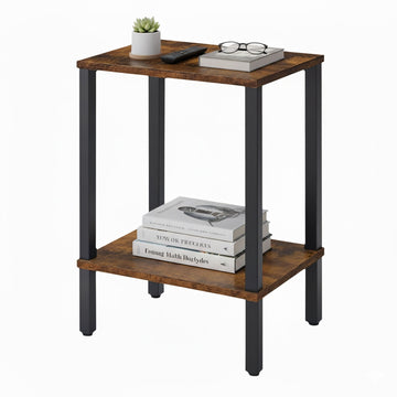 Industrial Side Table with 2 Shelves, Wood-Effect