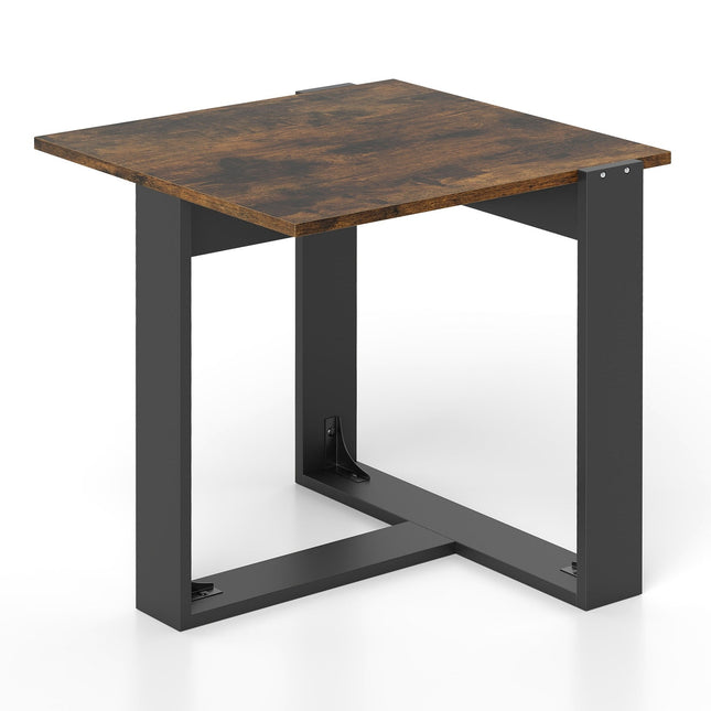 Industrial Side Table with T-Shaped Metal Base, Brown, 50x50 cm