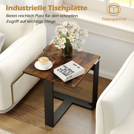 Industrial Side Table with T-Shaped Metal Base, Brown, 50x50 cm