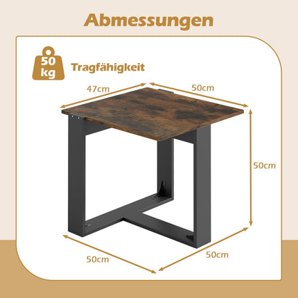 Industrial Side Table with T-Shaped Metal Base, Brown, 50x50 cm