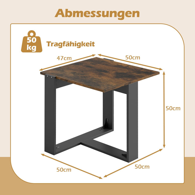 Industrial Side Table with T-Shaped Metal Base, Brown, 50x50 cm