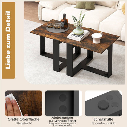 Industrial Side Table with T-Shaped Metal Base, Brown, 50x50 cm
