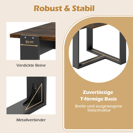 Industrial Side Table with T-Shaped Metal Base, Brown, 50x50 cm