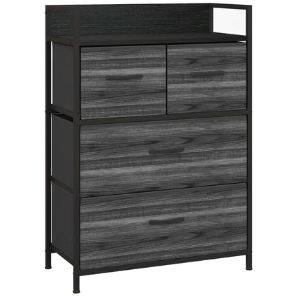 Industrial Sideboard with 4 Fabric Drawers, Black, 60x29x85cm