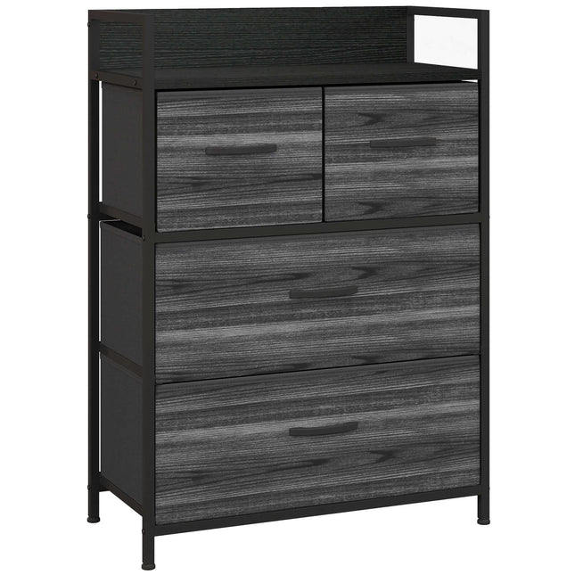 Industrial Sideboard with 4 Fabric Drawers, Black, 60x29x85cm