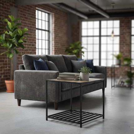 Industrial Square Side Table with Mesh Shelf