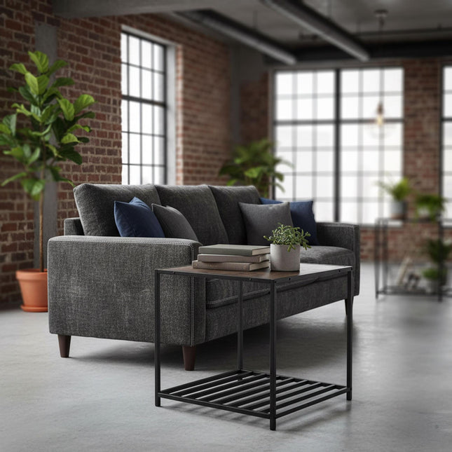 Industrial Square Side Table with Mesh Shelf