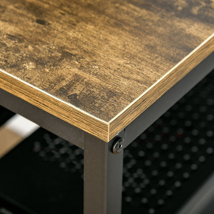 Industrial computer table with shelves, rustic brown