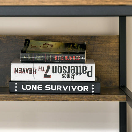 Industrial computer table with shelves, rustic brown
