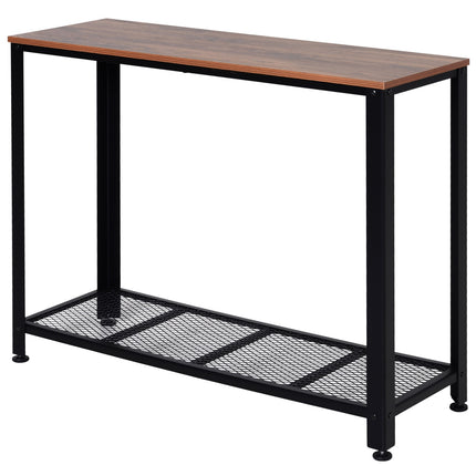 Industrial console table with metal grid shelf, 101x35x80 cm