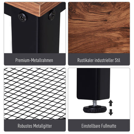 Industrial console table with metal grid shelf, 101x35x80 cm