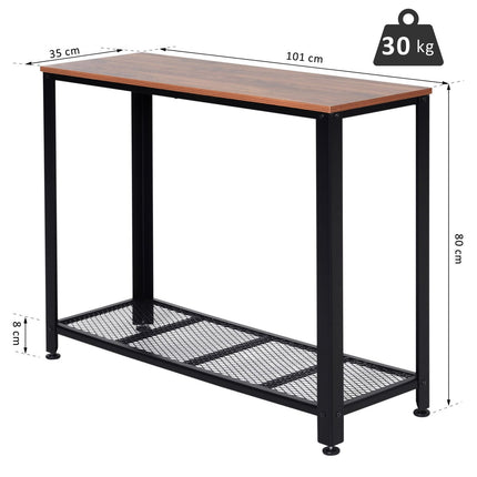 Industrial console table with metal grid shelf, 101x35x80 cm