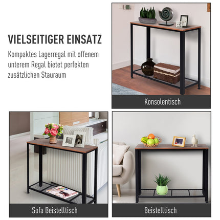 Industrial console table with metal grid shelf, 101x35x80 cm