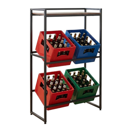 Industrial-Style Drink Crate Rack, 2-Tier, Black/Brown