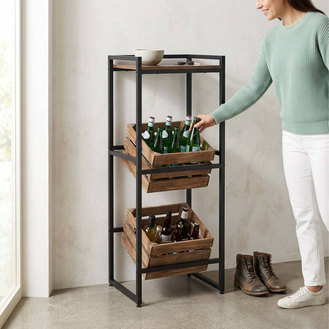 Industrial-Style Drink Crate Rack, 2-Tier, Black/Brown