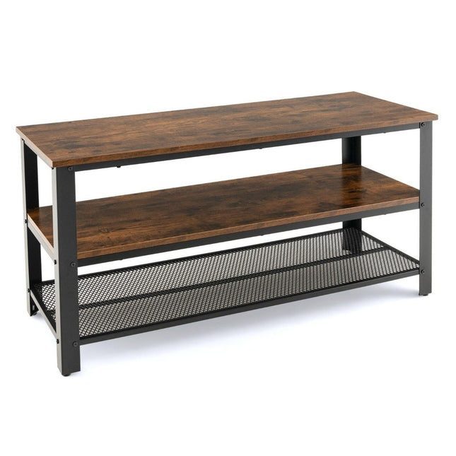 Industrial TV stand with 2-tier open storage shelves & metal frame for TVs up to 50 inches