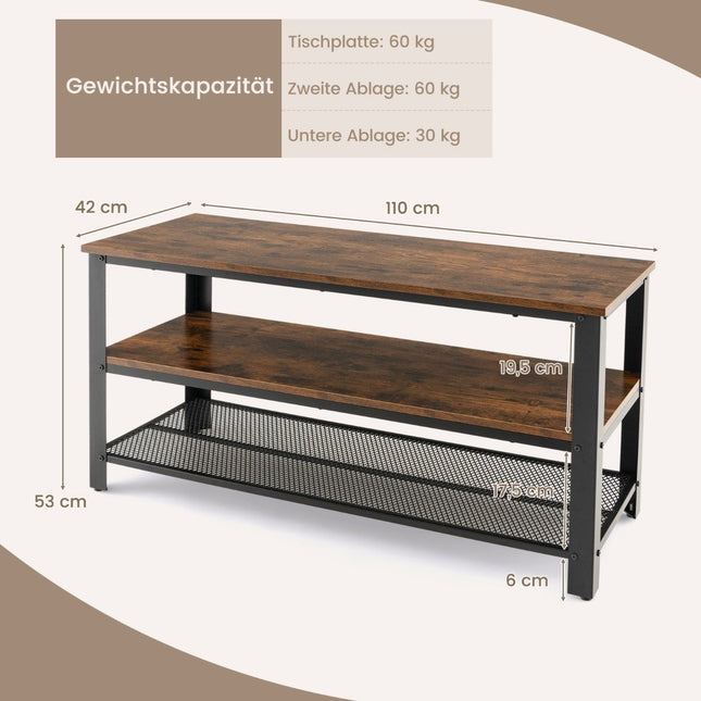 Industrial TV stand with 2-tier open storage shelves & metal frame for TVs up to 50 inches