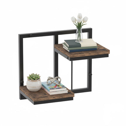 Industrial Wall Shelf, Metal and Wood, Floating Design