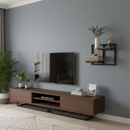 Industrial Wall Shelf, Metal and Wood, Floating Design