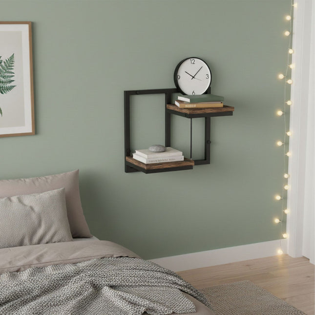 Industrial Wall Shelf, Metal and Wood, Floating Design