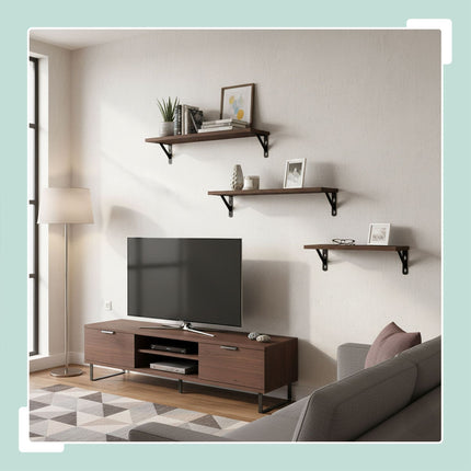 Industrial Wall Shelf Set – 3 Sizes, Wood & Steel