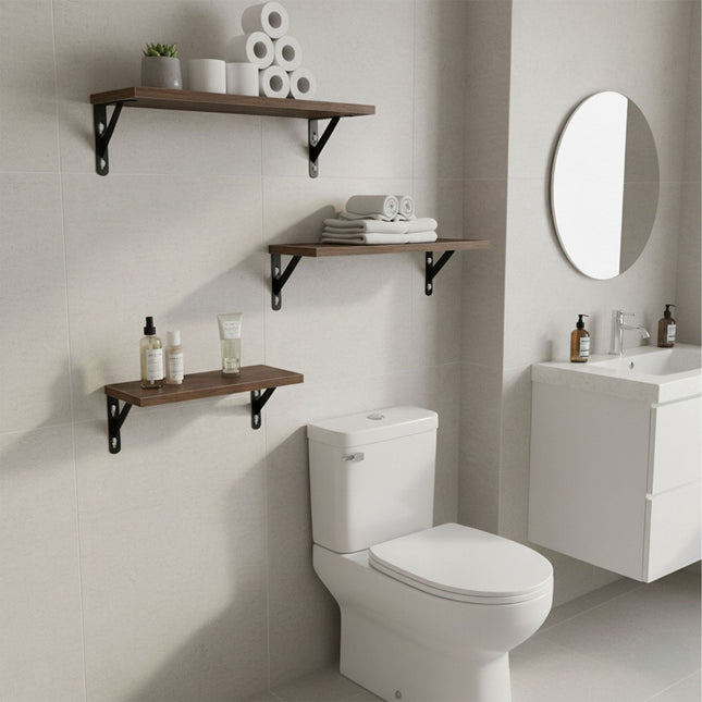 Industrial Wall Shelf Set – 3 Sizes, Wood & Steel