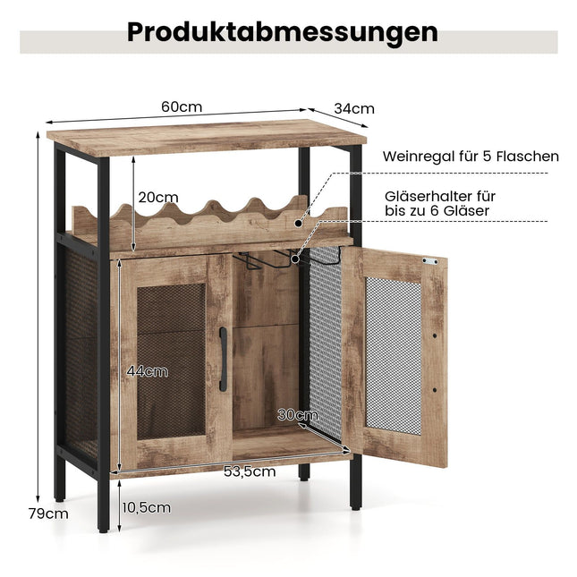 Industrial Wine Cabinet with Removable Rack & Glass Holders