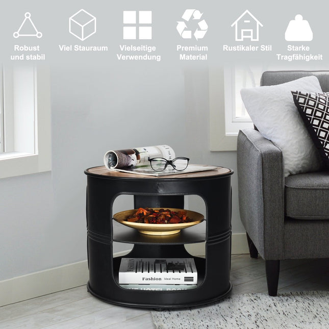 Industrial coffee table made of wood and metal with 2 shelves, load capacity up to 50 kg, black