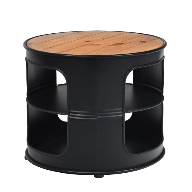 Industrial coffee table made of wood and metal with 2 shelves, load capacity up to 50 kg, black