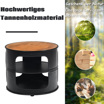 Industrial coffee table made of wood and metal with 2 shelves, load capacity up to 50 kg, black