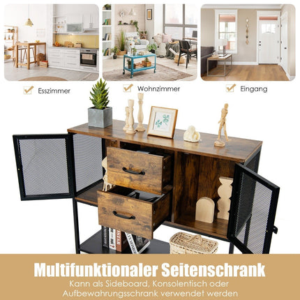 Industrial multifunctional sideboard with 2 mesh cabinets and 2 drawers 100 x 35 x 85 cm