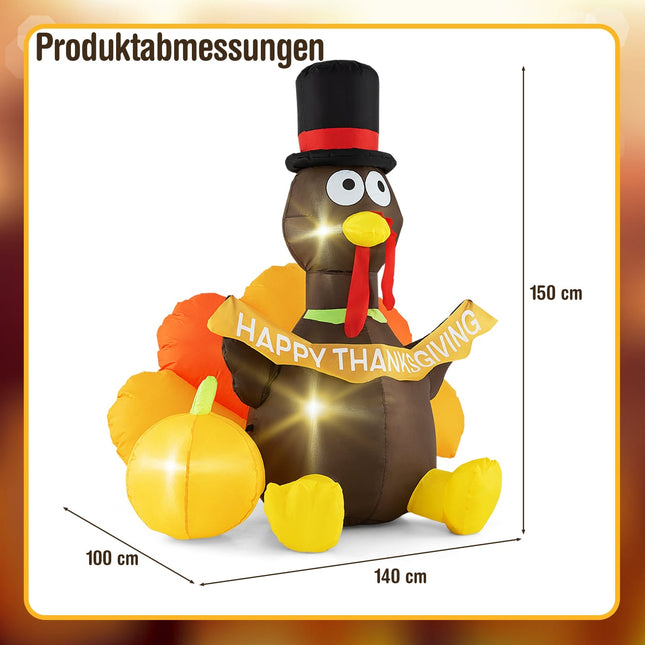 Inflatable 150cm Turkey with Pumpkin, LED Lights, Thanksgiving Decor
