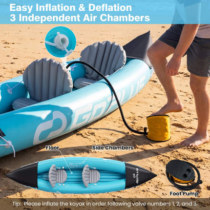Inflatable 2-Person Kayak with Aluminum Paddles, Blue PVC